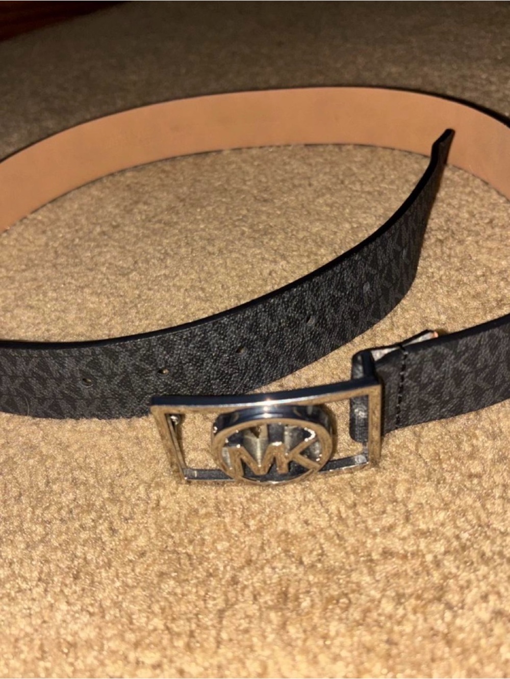Michael Kors Black Logo Men’s Belt with Gold-Tone MK Buckle